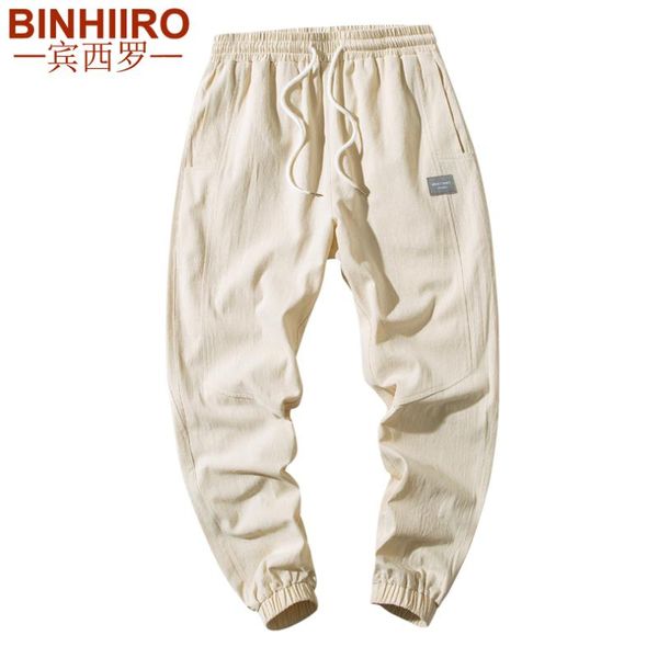 

brand men's cross pants solid color cotton fashion comfortable ankle length pants elastic waist hip-hop harem, Black