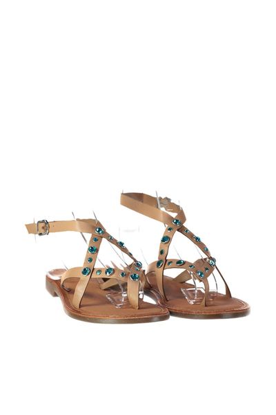 

pearl genuine leather turquoise women 's sandals 120130005448, Black