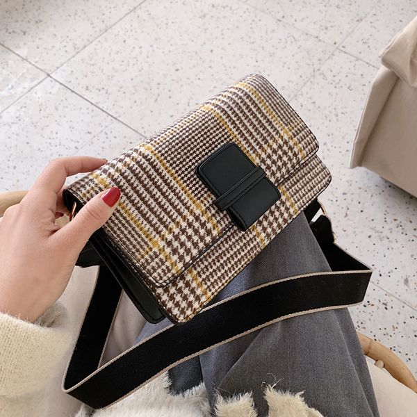 

new retro plaid crossbody bag ins small square bag for woman 2019 ladies wide strap shoulder crossbody female handbag purse