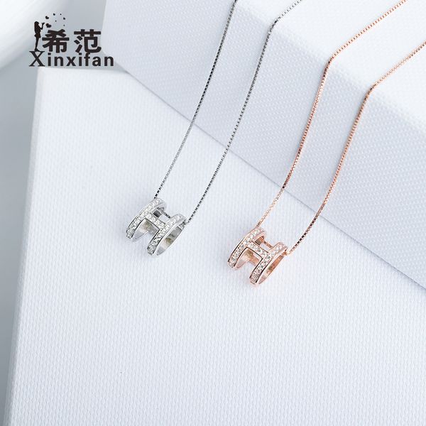 

s925 sterling silver zircon colorfast h letter necklace female day korean clavicle chain simple short pendant factory direct