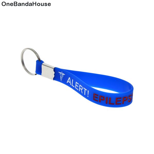 

50pcs alert epilepsy silicone rubber bracelet keychain carry this message as a reminder in daily life, Silver