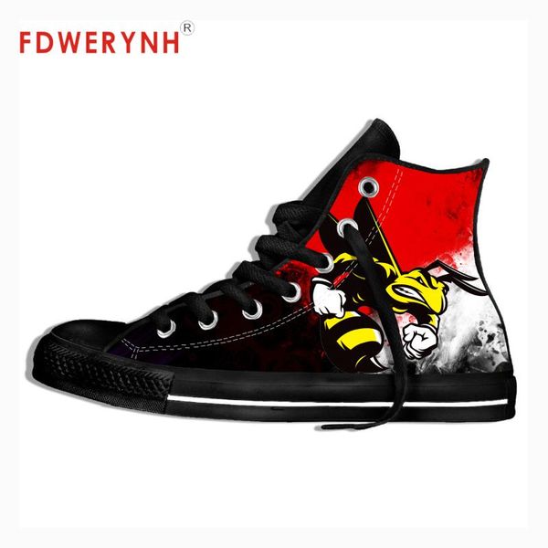 

men walking canvas shoes angry hornet 3d yellow bee trendy creative graphic customize pattern color lace-up leisure flats shoe
