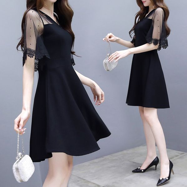 

hertz основа ветер леди качества темперамент марля сплит сустав тонкое платье длинный фонд рендеринга юбка темперамент маленькая черная юбка, White;black