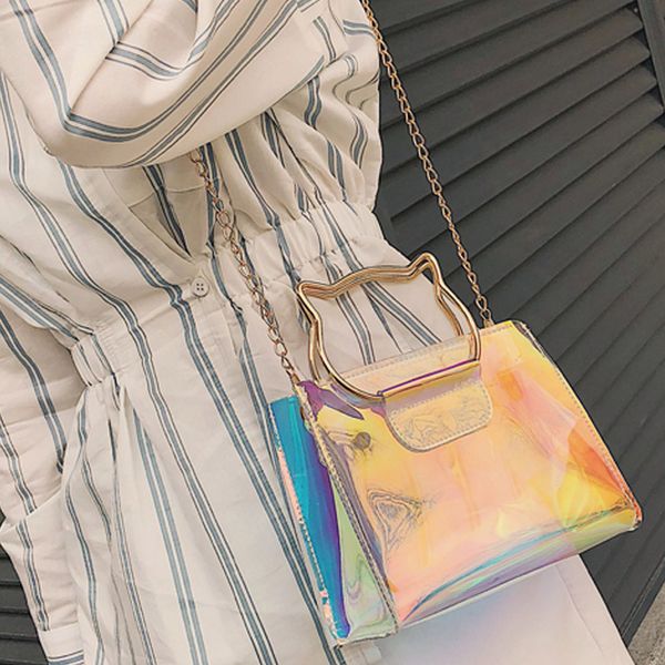 

women laser shoulder bag handbag mini chain shoulder bag cat handbag lnclined flap bags female crossbody handbags4.842