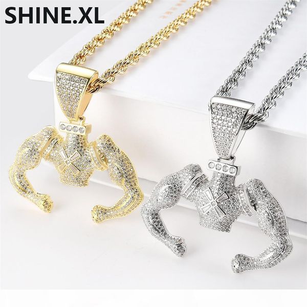 

14k gold plated muscular man pendant necklace micro paved iced out cubic zircon men hip hop jewelry gift