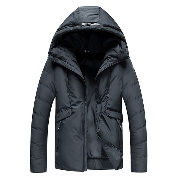 

new fashion winter parka male warm windproof hooded collar solid color outwear quality thick jacket men coats the mens clothes, Black