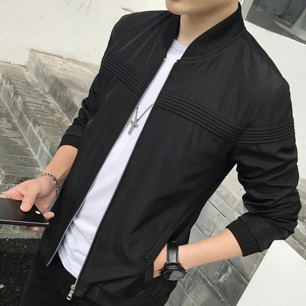 

men spring jacket casual long sleeve baseball coat slim fit thin outwear overcoat men's fashion windbreaker brand clothing, Black;brown