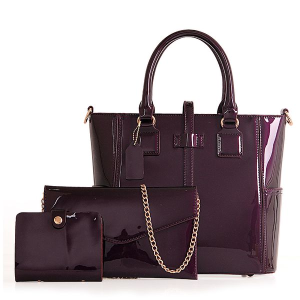 

women bag famous brands patent leather shoulder bag 3 pcs / set designer handbags female fashion composite bags