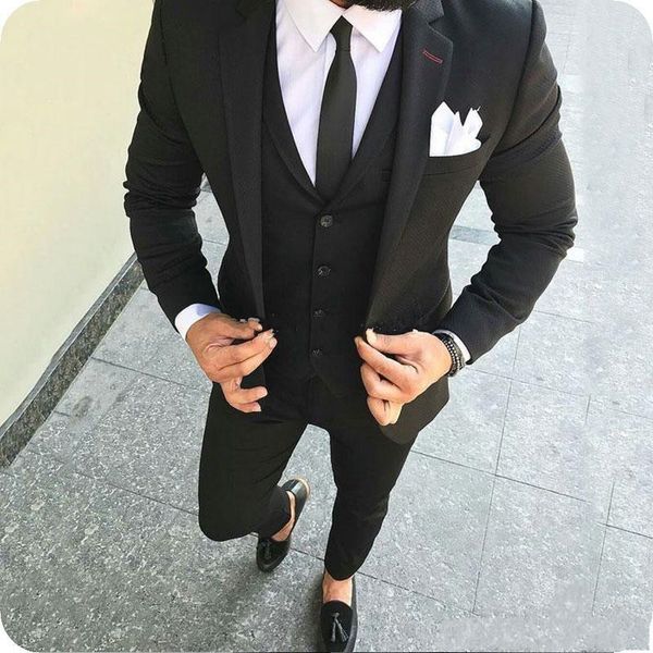 

new new handsome one button black wedding groom tuxedos notch lapel groomsmen men suits prom blazer (jacket+pants+vest+tie) 067, Black;gray