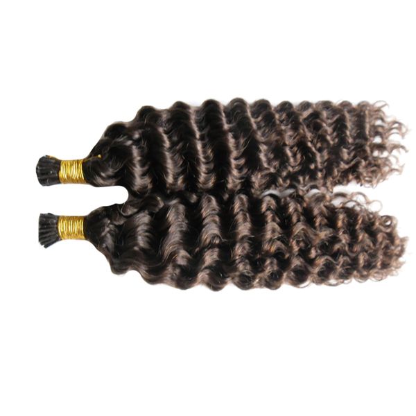Italienischer Keratin-Stick I TIP Echthaarverlängerungen Nr. 4 Dunkelbraun Vorgebundener Stick Virgin Brasilianische Deep Wave Remy Haarverlängerungen Kostenloser Versand