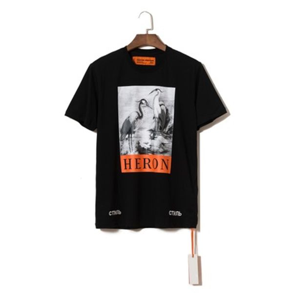 

heron preston designer crane print t shirt o neck loose luxury t shirt men women couple hip hop tshirt short sleeve tees s-xl, White;black