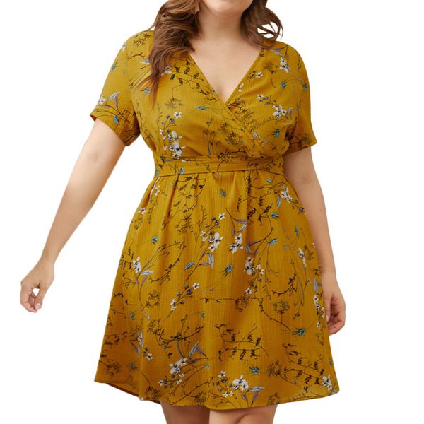 

summer dress 2019 women's fashion plus size slim dress floral print cross pleated party vestidos verano 2019, Black;gray