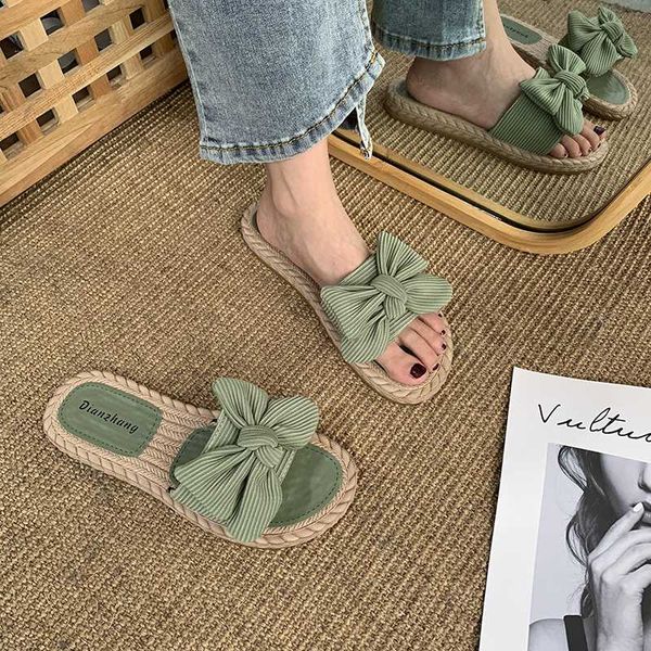 

on a wedge slippers women summer slides low shoes butterfly-knot lady platform flat girl massage basic pu, Black