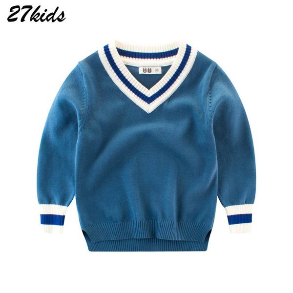 

27kids 2-9years new solid colors casual cardigan boys v neck winter baby boys autumn knitted sweater for school clothes, Blue