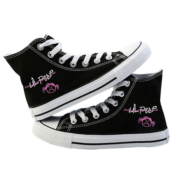 

lil peep 2019 canvas shoes for women causal high heel lace up spring women shoes kpop print sneaker fashion sneakers, Black