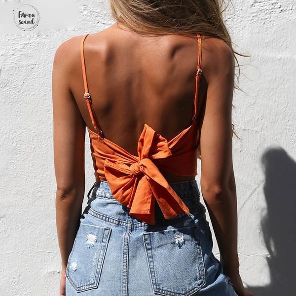 

white lace up crop linen camisole women summer beach tie sleeveless bow female cami backless up short tees