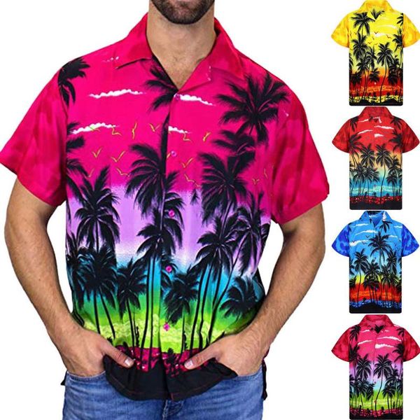 

2020 new arrivals print brand shirt fashion men's casual button hawaii print beach short sleeve quick dry blouse hawaiian, White;black