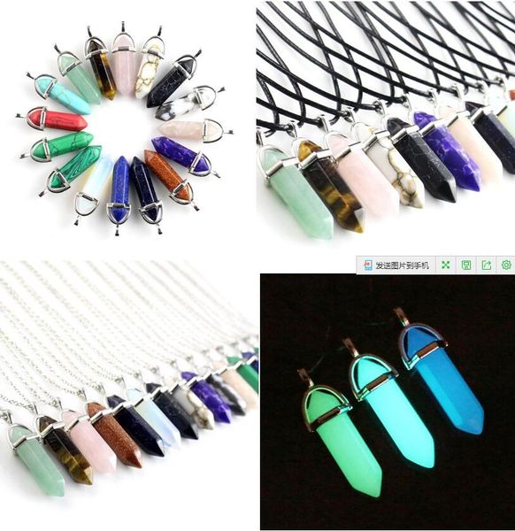 

new bullet shape natural stone necklace and pendant hexagonal prism quartz turquoise crystal gemstone necklace jewelry