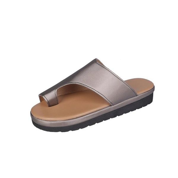 

slippers women pu summer platform wedge shoes open big toe foot correction ladies beach sandals woman flat sole zapatos de mujer, Black