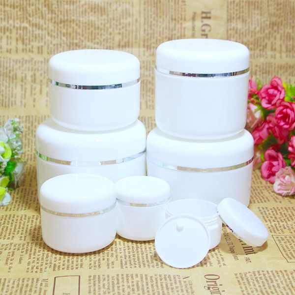 

50pcs travel face cream lotion cosmetic container refillable white plastic empty makeup jar 20g/30g/50g/100g/150g/200g/250g