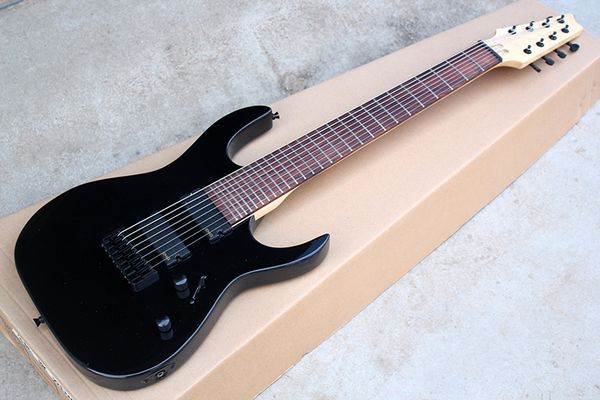 Fábrica Custom Shop 8 Cordas 2 captadores de guitarra elétrica preta corpo com Rosewood Fingerboard, Hardware Preto
