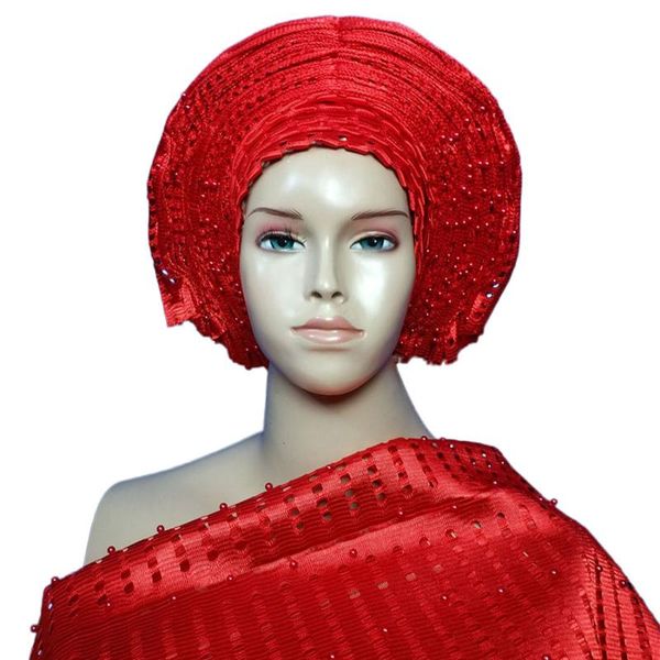 

новое прибытие африканского headtie asooke асо оке headtie с бисером, Red