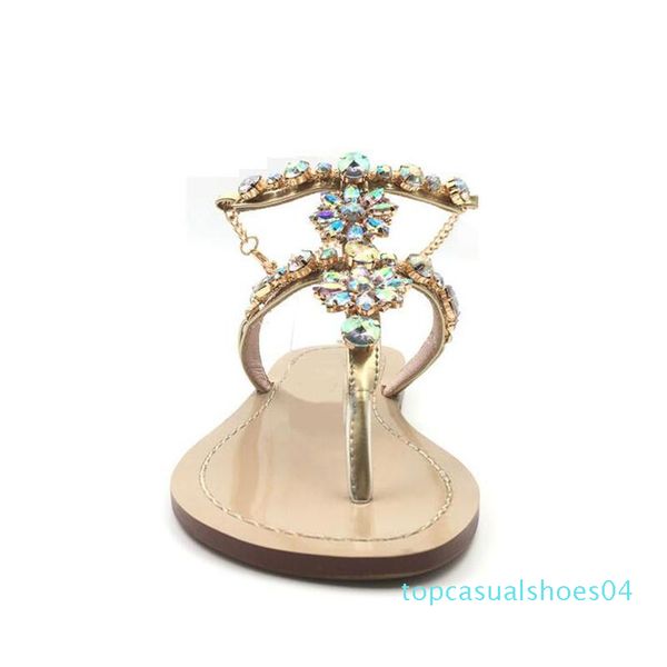 

aiykazysdl chain shoes woman gladiator sandals women crystal rhinestone thong flip flop bohemian sandals flats plus size t04, Black