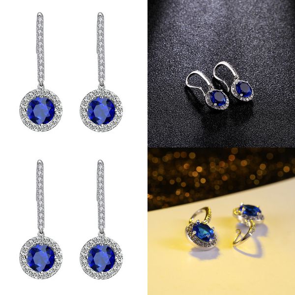 

round zircon eardrop popular long micro eardrop luxury designer jewelry women earrings green earrings for women jewelry, Silver