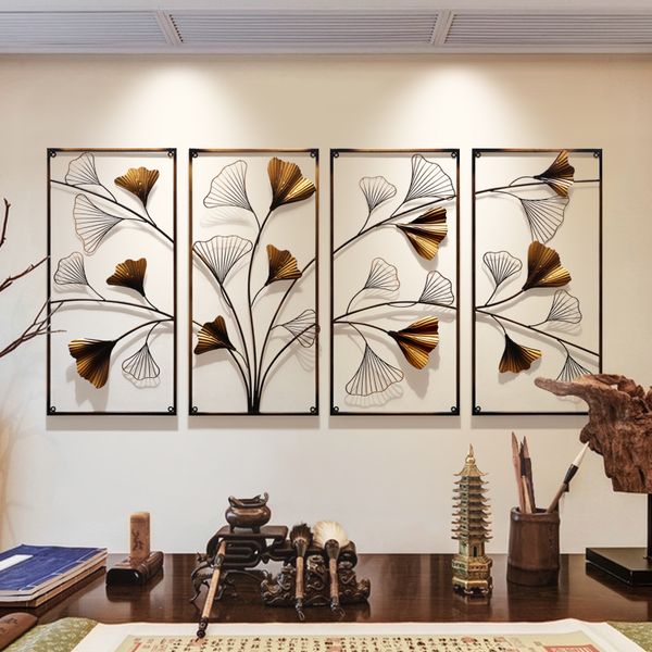 

chinese metal hollow ginkgo leaf office lucky fengshui ornaments craft home livingroom wall sofa tv background murals decoration