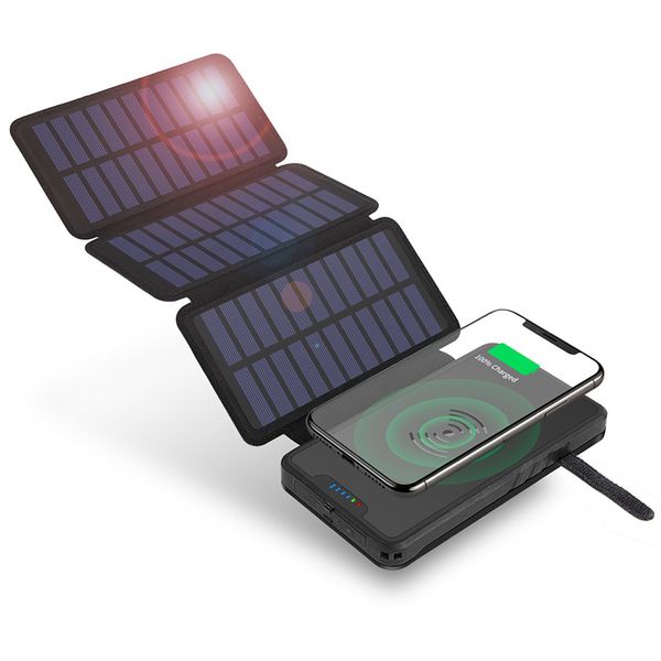 

solar power bank 20000mah outdoor foldable waterproof solar panel charger portable qi wireless charger led solar powerbank 10000mah