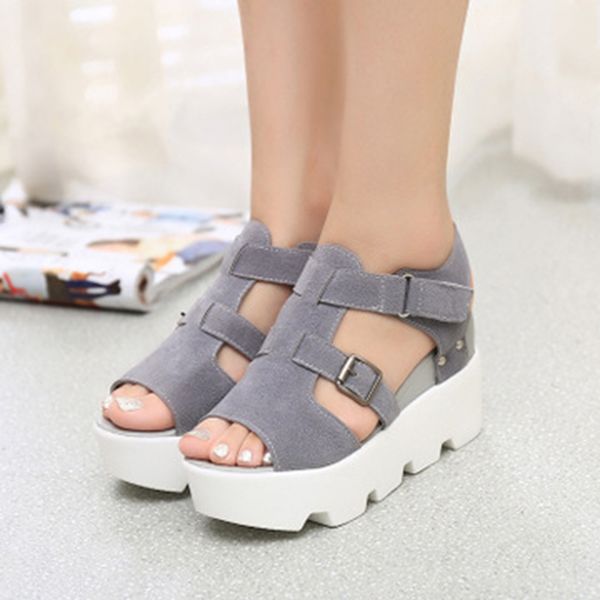 

женщины гладиатор сандалии лето 2020 женщина клинья дамы flock высокие каблуки платформы обувь женская hook петля повседневная обувь, Black