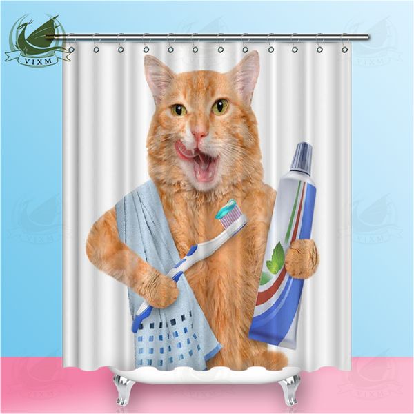Vixm Cat Bath Shower Curtain Funny Star Space Waterproof Cat
