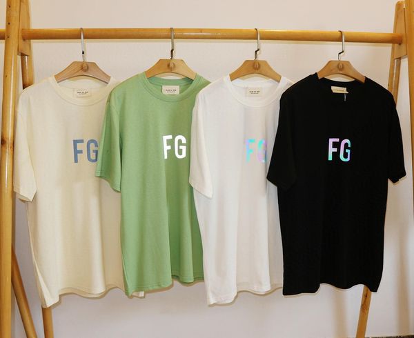 

новая мода mens 3m светоотражающий fg логотип top тройники страх бога письма напечатаны летний туман майка хип-хоп моды, White;black
