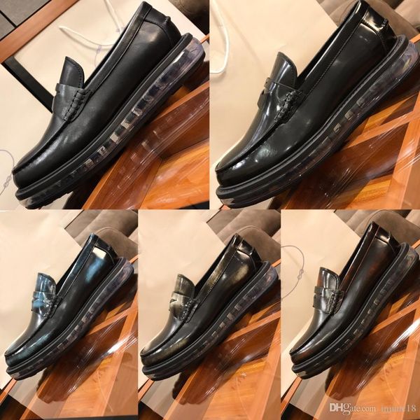 

new 2019 brand custom-made italian imported beaded cowhide material slip-on air cushion dress truss head man's s, Black
