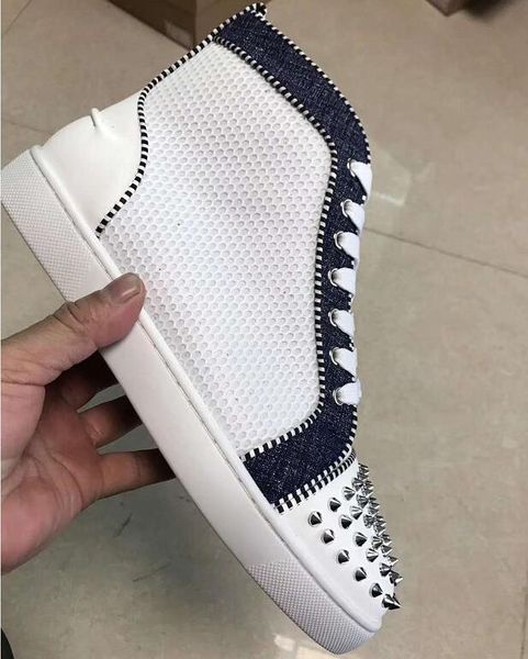 

Whole ale 2019 arrival men women white leather with ilver pike high neaker de igner men cau al hoe drop hipping