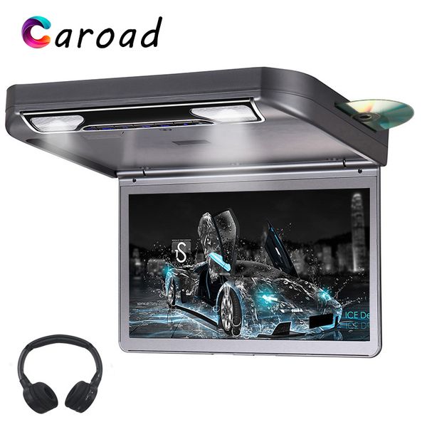 

caroad dvd player car support hdmi usb sd ir/fm transmitter speaker flip down roof mount monitor 13.3 inch hd 1080p mp5 player