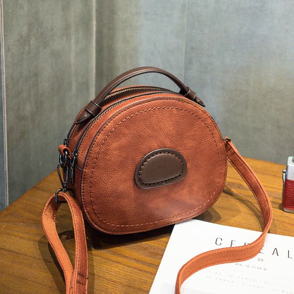 

2019 new genuine leather ladies bag ladies shoulder bag fashion retro messenger handbag retro small round