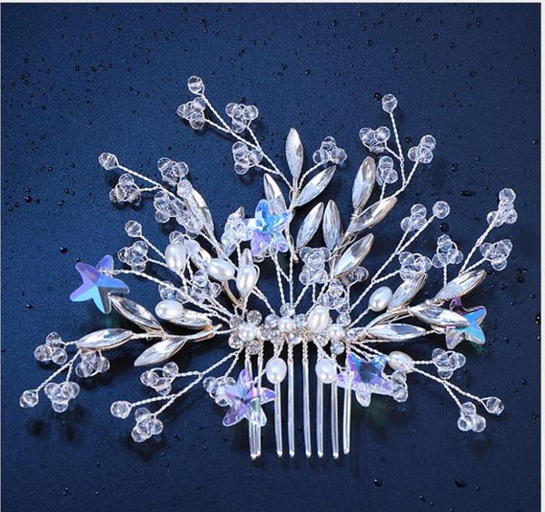 

европейские аксессуары для волос ручной работы кристалл звезды гребень гребень, Silver
