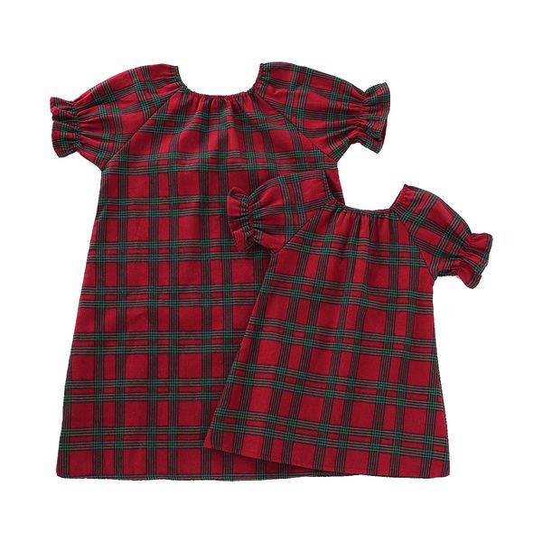 

baby girl short sleeve dress toddler girls plaid dress, Red;yellow