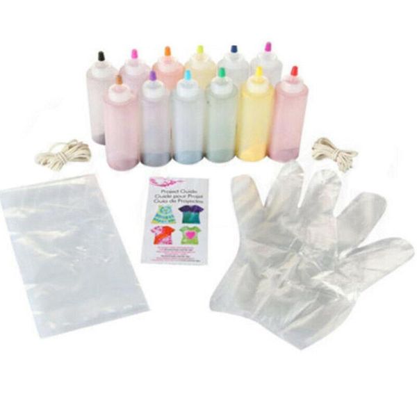 

12 bottles tulip one step tie dye kit fabric textile and permanent set diy linen pigment paint cold dye making cotton water r5b7