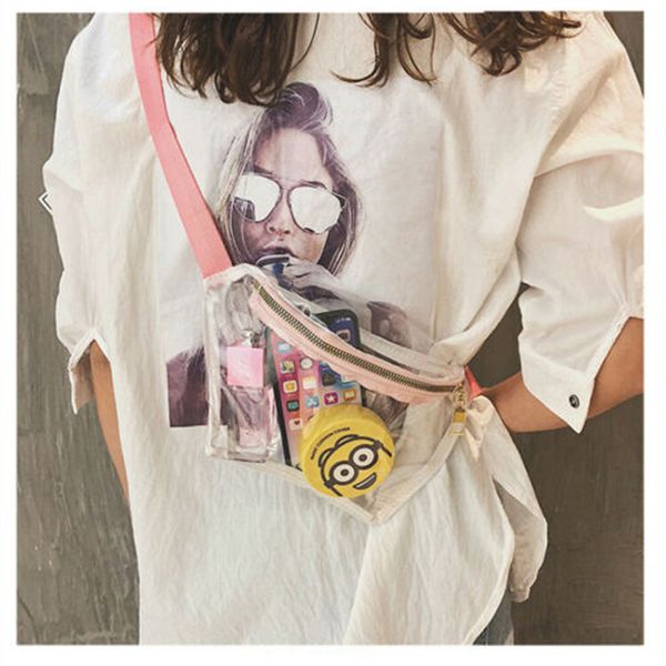 

fashion ladies men funny transparent handbag waist pack clear jelly purse women clutch pvc tote small chest bum bags