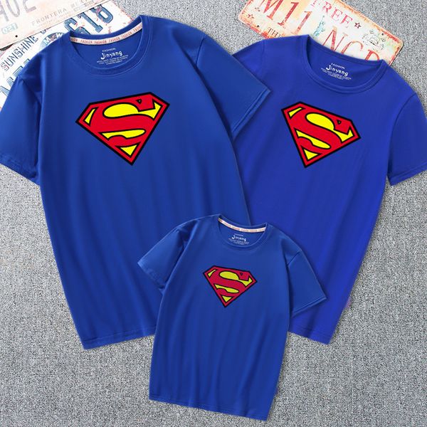 

семья одежда мода мать отец дочь сын семья matching майка супермена рубашки для мальчиков одежда для девочек семьи костюмы, Blue