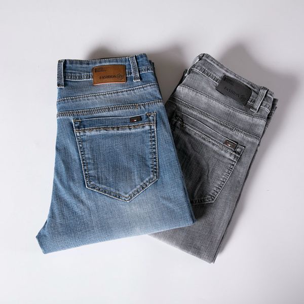 

men's jeans summer cotton mens brand denim pant men business casual mid-waist straight hombre plus size 40, Blue