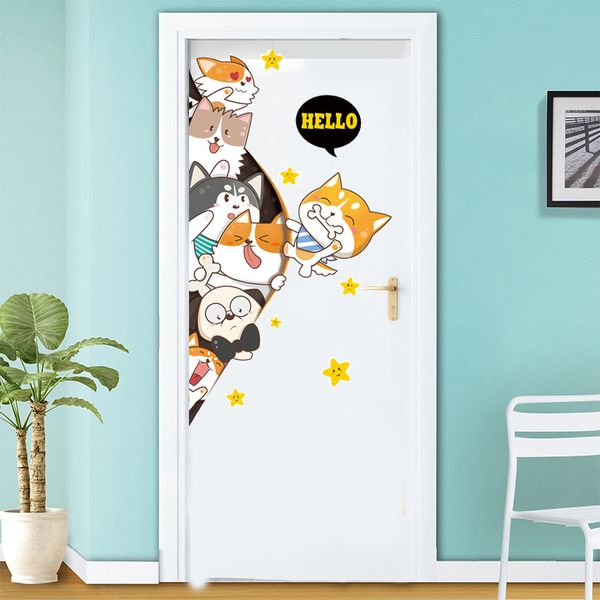 

creative ins cartoon door stickers children's room wall decoration refrigerator stickers self-adhesive bedroom cute cat