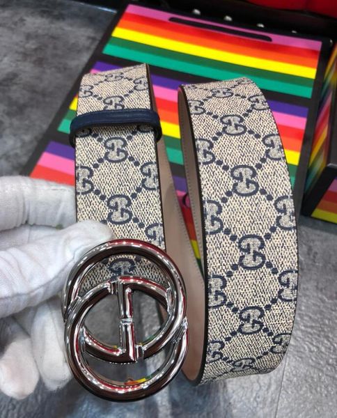 

fashion 4.0 cm width gold silver buckle canvas leather men belt with box belts women belts 411924 kgdhx 8449, Black;brown