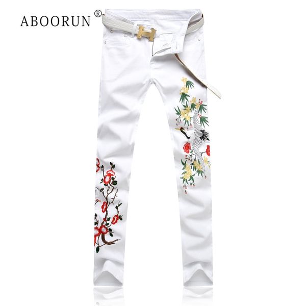 

animal embiordery jeans men 2019 new spring summer white slim fit pencil jeans fashion casual cotton denim pants male r1648, Blue