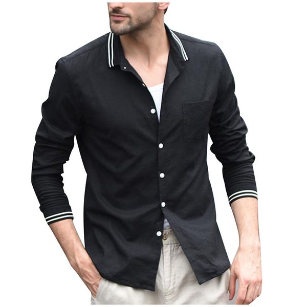 

klv shirts men fashion vintage pure color button linen solid long sleeve retro shirts blouse solid linen shirt casual shirt, White;black