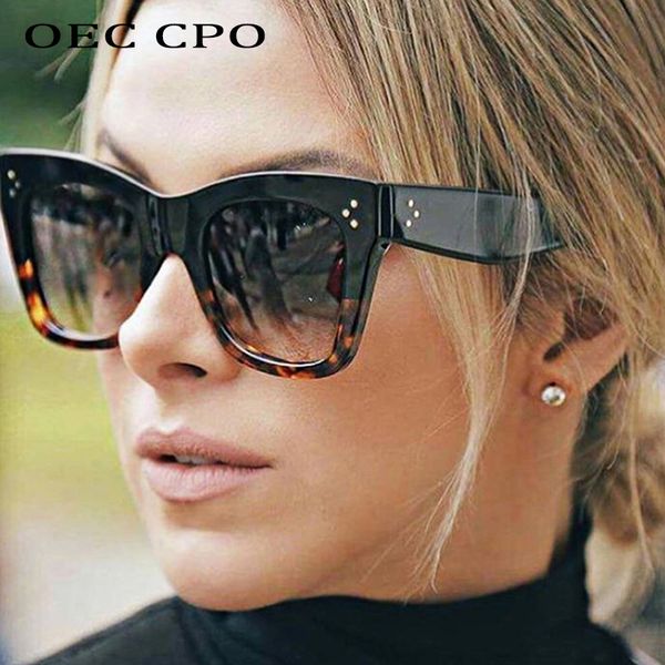 

oec cpo fashion square sunglasses women accessories 2020 rivets female sun glasses gradient cateye eyewear uv400 o163, White;black