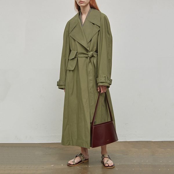 

2019 autumn /winter solid color lapel belt long jacket female maxi trench coat for women, Tan;black