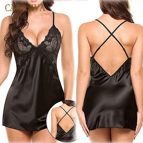 

women sleepwear v-neck lingerie silk satin nightgown babydoll underwear nightdress pijama mujer night dress nightgown, Black;red